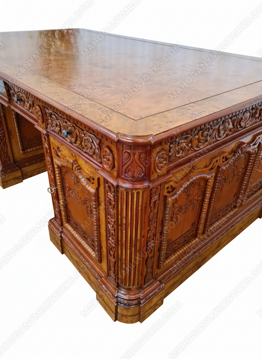 7ft Presidential Resolute Desk w/ Burl Inlay Wood Top