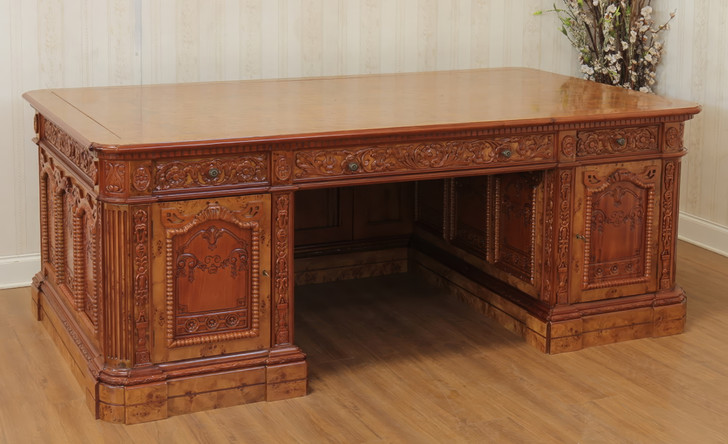 7ft Presidential Resolute Desk w/ Burl Inlay Wood Top ~