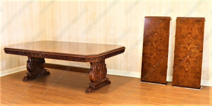 12ft Victorian Gothic Pedestal Dining or Conference Table w/ Marquetry Inlay