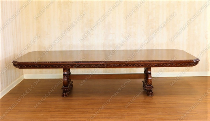 12ft Victorian Gothic Pedestal Dining or Conference Table w/ Marquetry Inlay