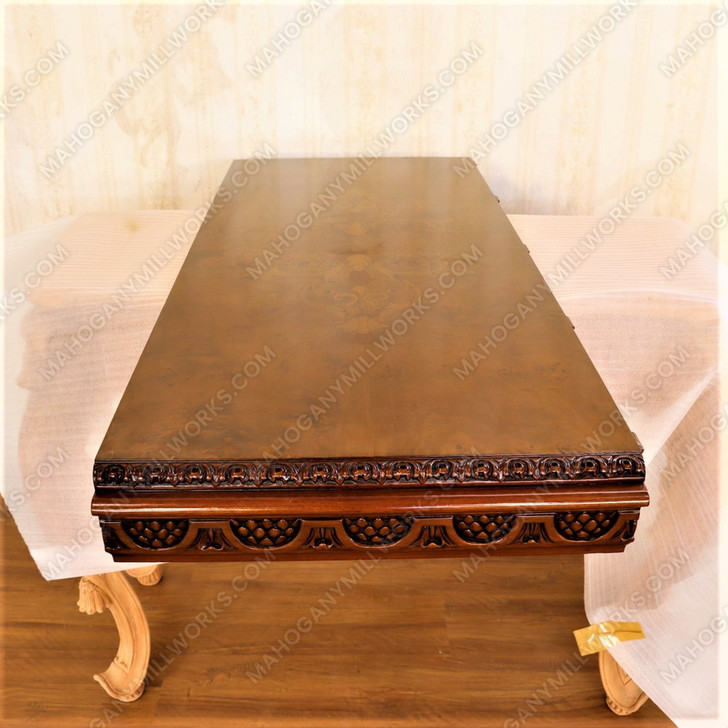 12ft Victorian Gothic Pedestal Dining or Conference Table w/ Marquetry Inlay