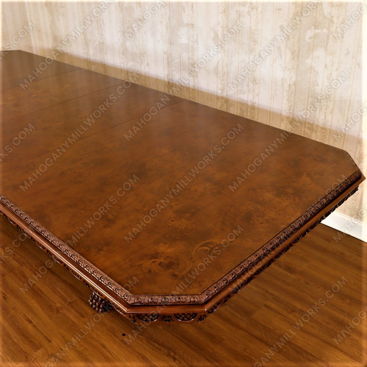 12ft Victorian Gothic Pedestal Dining or Conference Table w/ Marquetry Inlay