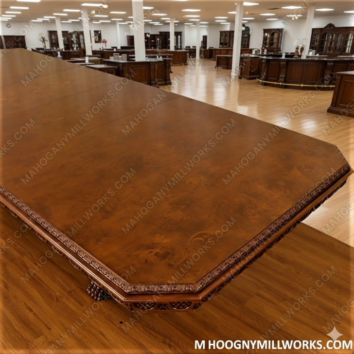 12ft Victorian Gothic Pedestal Dining or Conference Table w/ Marquetry Inlay