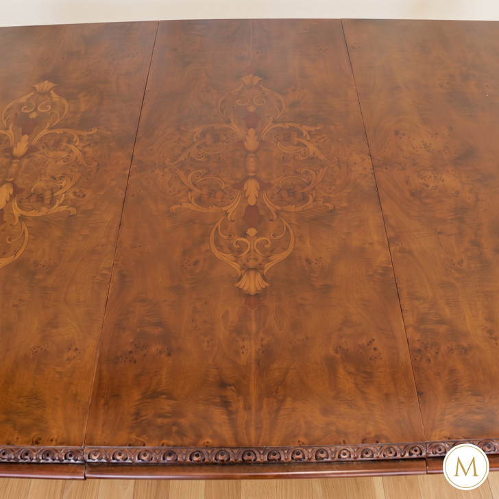 12ft Victorian Gothic Pedestal Dining or Conference Table w/ Marquetry Inlay