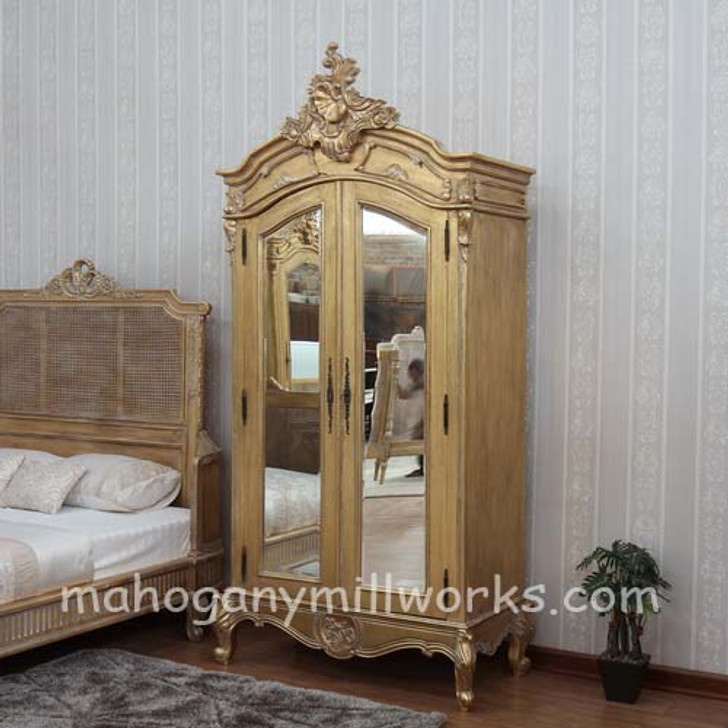 Light Natural Finish 2 Door French Armoire Wardrobe