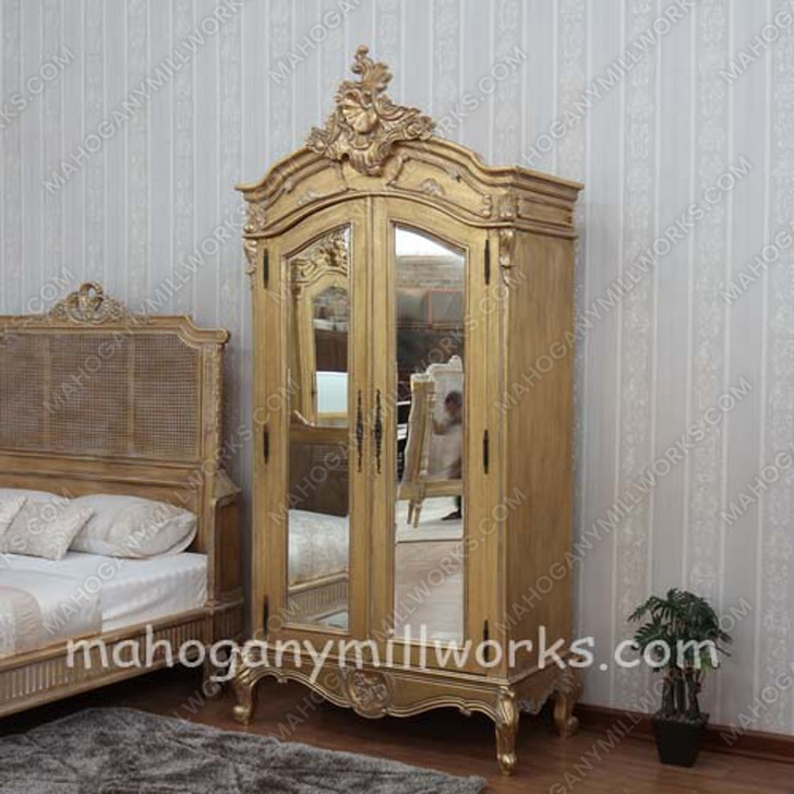 Light Natural Finish 2 Door French Armoire Wardrobe