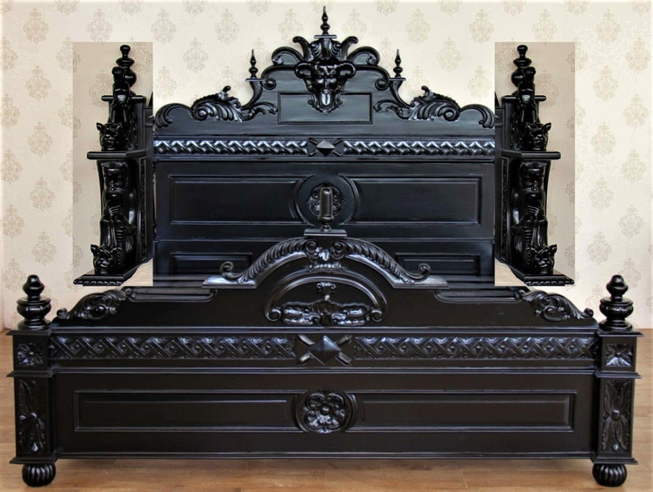 Black Gothic Gargoyle Bed w/ Custom Headboard - E. King
