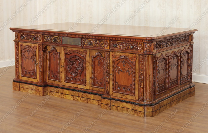 7ft Mahogany Resolute Desk w/ Mappa Burl Inlay Top - 2-Tone