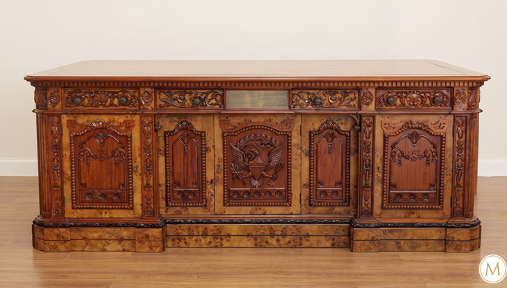 7ft Mahogany Resolute Desk w/ Mappa Burl Inlay Top (2 Tone)