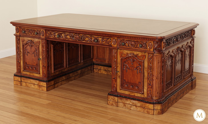 7ft Mahogany Resolute Desk w/ Mappa Burl Inlay Top (2 Tone)