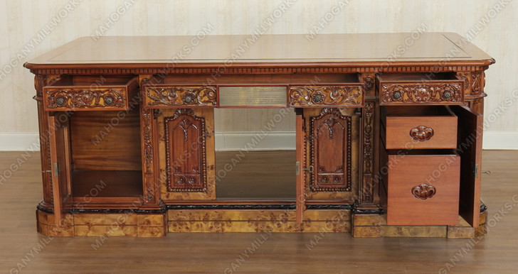 7ft Mahogany Resolute Desk w/ Mappa Burl Inlay Top (2 Tone)