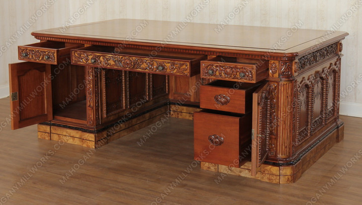 7ft Mahogany Resolute Desk w/ Mappa Burl Inlay Top (2 Tone)