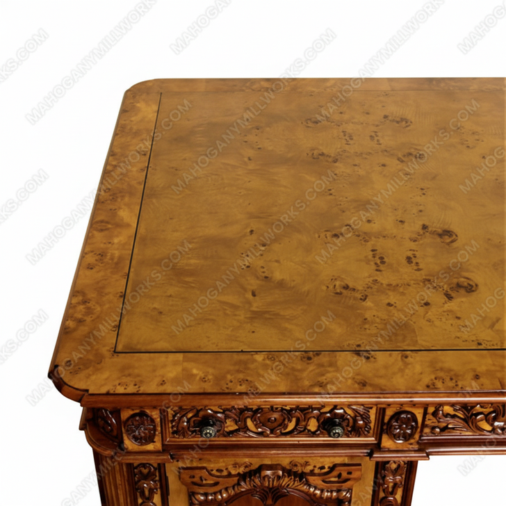 7ft Mahogany Resolute Desk w/ Mappa Burl Inlay Top (2 Tone)