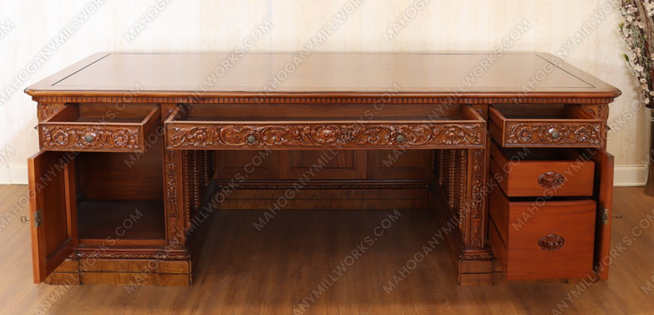 8ft Oval Office Resolute Desk w/ Mappa Burl Inlay Top