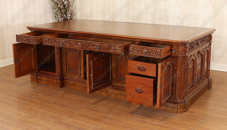 8ft Oval Office Resolute Desk w/ Mappa Burl Inlay Top