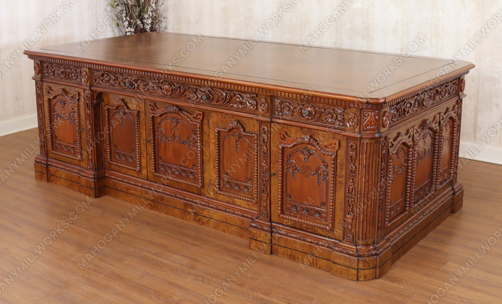 8ft Oval Office Resolute Desk w/ Mappa Burl Inlay Wood Top