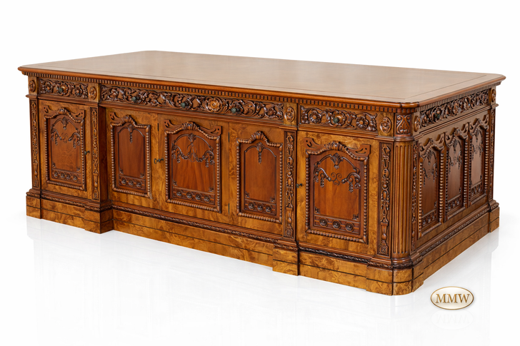 8ft Oval Office Resolute Desk w/ Mappa Burl Inlay Top