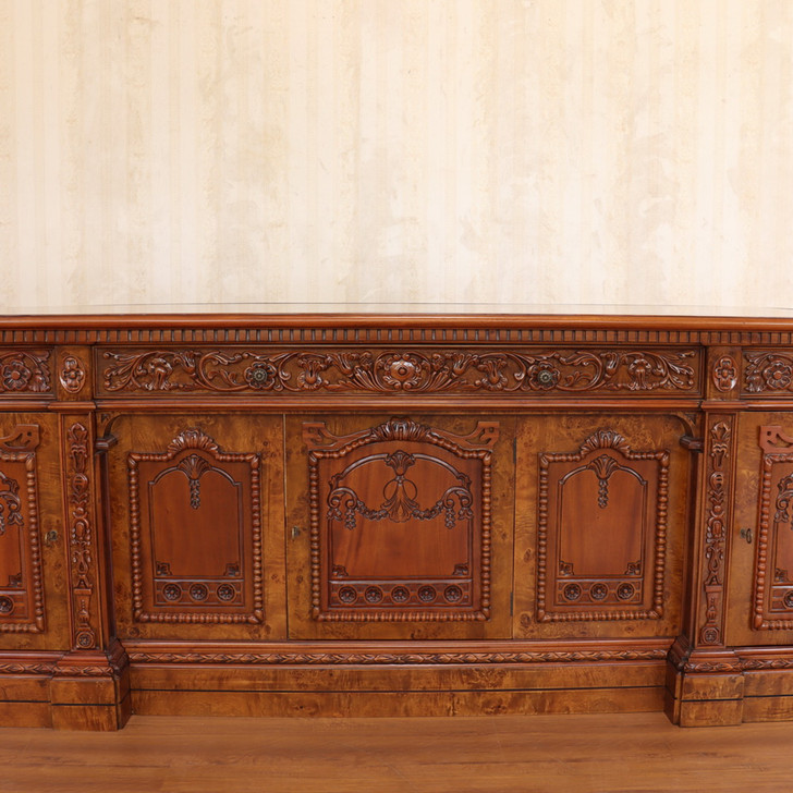 8ft Oval Office Resolute Desk w/ Mappa Burl Inlay Wood Top