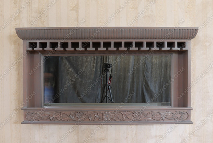 Large Grey Washed Wall Hanging Liquor & Wine Bottle Rack Bar w/ Mirror (60L x 32H)