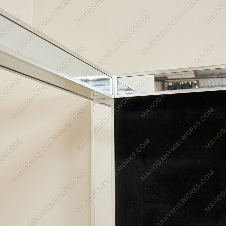Mirrored Four Poster Canopy Bed w/ Black Velvet Upholstered Headboard