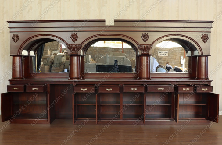 Custom 16ft Mahogany Complete Brunswick Saloon Bar Set w/ Brass Foot Rails