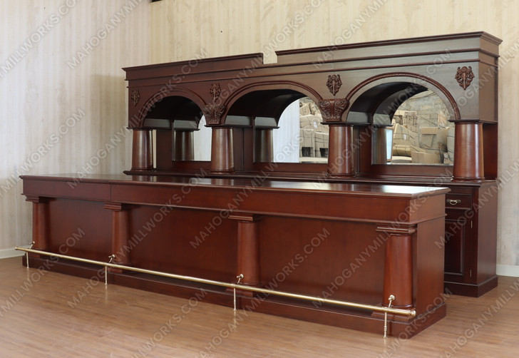 Custom 16ft Mahogany Complete Brunswick Saloon Bar Set w/ Brass Foot Rails
