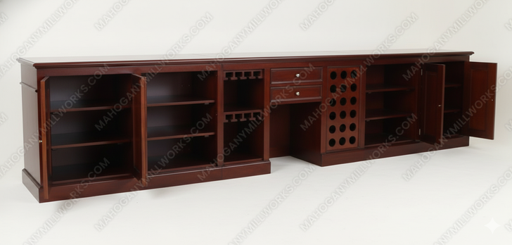 Custom 16ft Mahogany Complete Brunswick Saloon Bar Set w/ Brass Foot Rails