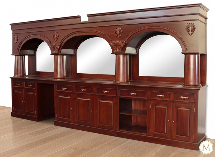 16ft Mahogany Brunswick Saloon Bar Set w/ Brass Foot Rails
