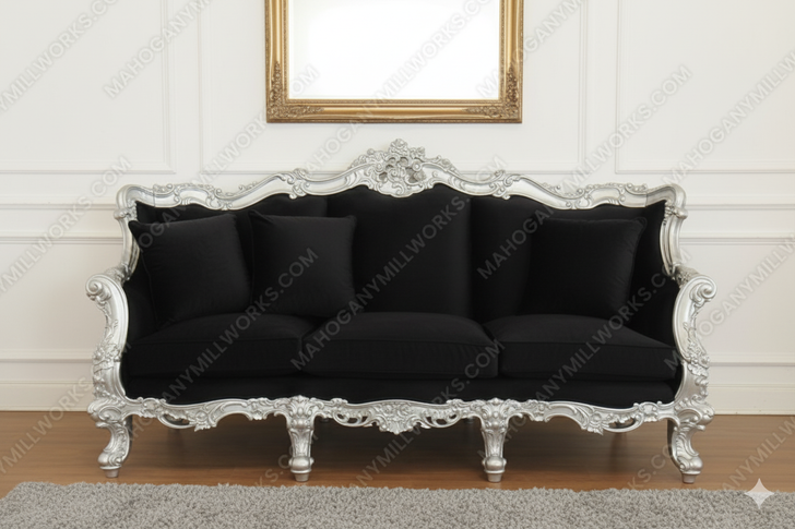 Victorian Gothic Black Velvet Sofa Couch