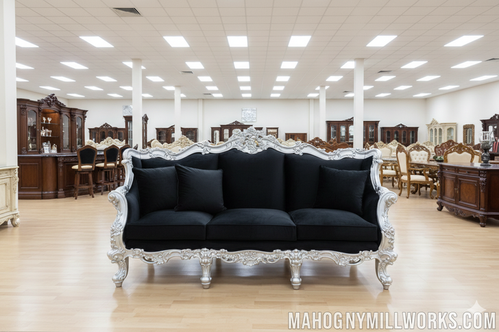 Victorian Gothic Black Velvet Sofa Couch