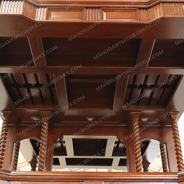 6.5ft Mahogany Traditional Canopy Pub Bar w/ Barley Twist Columns and Brass Foot Rail