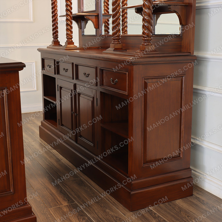 6.5ft Mahogany Traditional Canopy Pub Bar w/ Barley Twist Columns and Brass Foot Rail