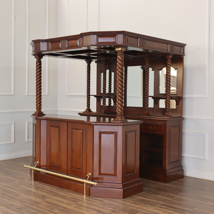 6.5ft Canopy Pub Bar w/ Barley Twist Columns