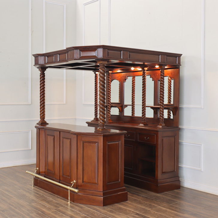 6.5ft Canopy Pub Bar w/ Barley Twist Columns