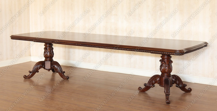 Custom 11ft Mahogany French Louis Pedestal Dining or Conference Table w/2 Leaf Extensions
