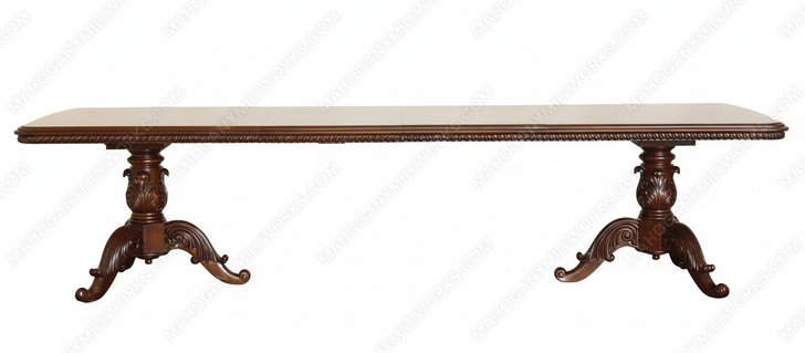 Custom 11ft Mahogany French Louis Pedestal Dining or Conference Table w/2 Leaf Extensions