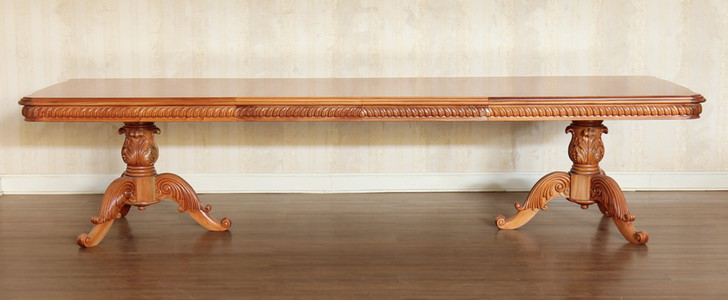 Custom 11ft Mahogany French Louis Pedestal Dining or Conference Table w/2 Leaf Extensions