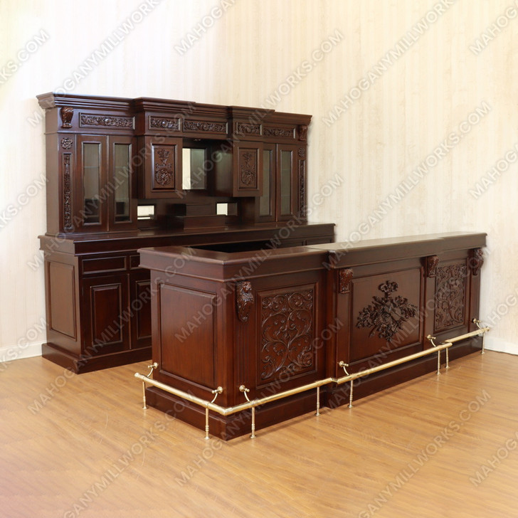 10ft Custom Mahogany Carved Victorian Gothic Pub Bar