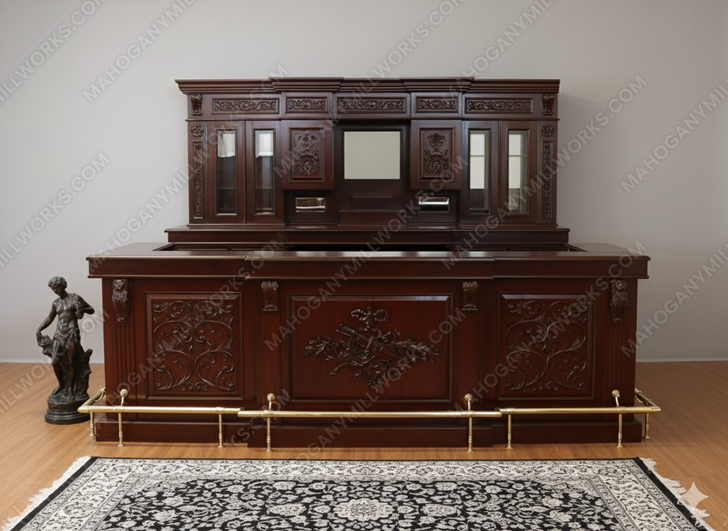 10ft Custom Mahogany Carved Victorian Gothic Pub Bar