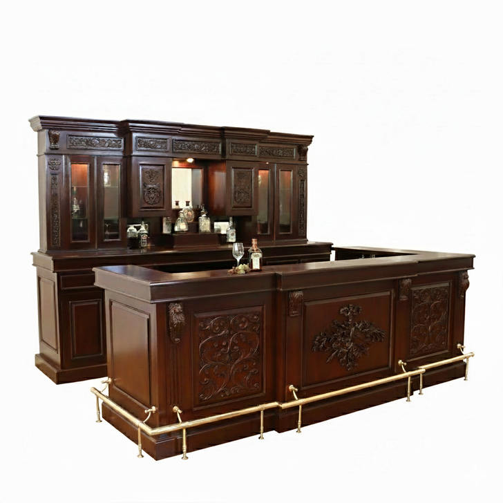 10ft Custom Mahogany Carved Victorian Gothic Pub Bar