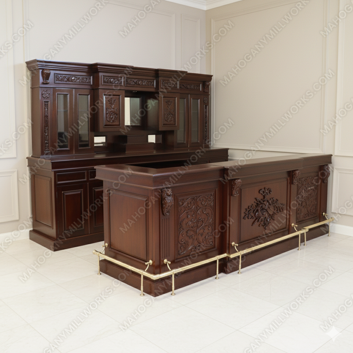 10ft Custom Mahogany Carved Victorian Gothic Pub Bar