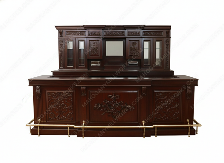 10ft Custom Mahogany Carved Victorian Gothic Pub Bar