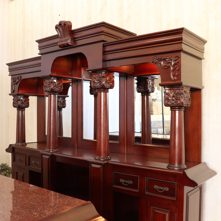 9ft Custom Mahogany English Tavern Pub Bar w/ Granite Countertop
