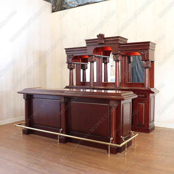 9ft Mahogany English Tavern Pub Bar w/ Granite Countertop