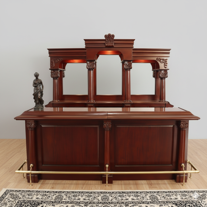 9ft Mahogany English Tavern Pub Bar w/ Granite Countertop