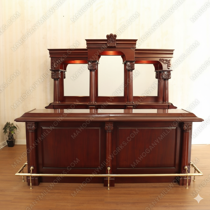 9ft Mahogany English Tavern Pub Bar w/ Granite Countertop