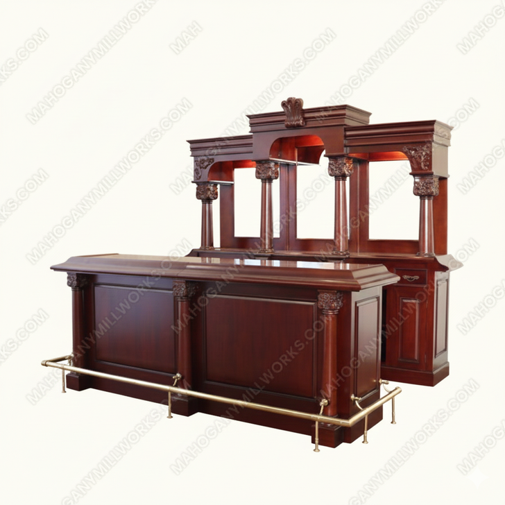 9ft Mahogany English Tavern Pub Bar w/ Granite Countertop