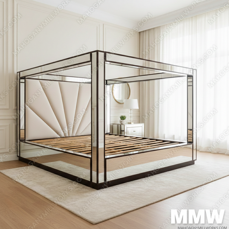 Alaska King Mirrored Four Post Canopy Bed