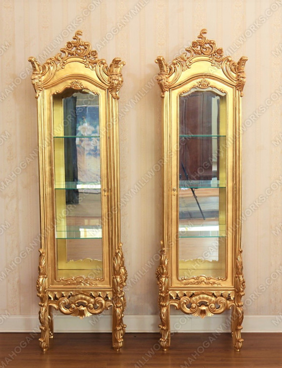 Gold Leaf Rococo Vitrine Curio Pair (2)