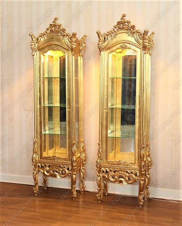Custom Gold Leaf Rococo Curio Display Vitrine Cabinets (2)